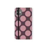 iPhone 11 Θήκη πορτοφόλι από vegan δέρμα – σχέδιο Pink Plum Polka Dot