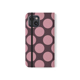 iPhone 13 Θήκη πορτοφόλι από vegan δέρμα – σχέδιο Pink Plum Polka Dot