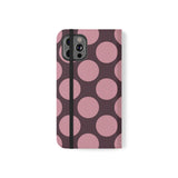 iPhone 12 Pro Θήκη πορτοφόλι από vegan δέρμα – σχέδιο Pink Plum Polka Dot