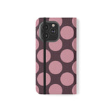 iPhone 13 Pro Θήκη πορτοφόλι από vegan δέρμα – σχέδιο Pink Plum Polka Dot
