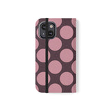iPhone 13 Mini Θήκη πορτοφόλι από vegan δέρμα – σχέδιο Pink Plum Polka Dot