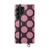 Samsung Galaxy S25 Ultra Θήκη πορτοφόλι από vegan δέρμα – σχέδιο Pink Plum Polka Dot