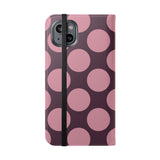 iPhone 14 Plus Θήκη πορτοφόλι από vegan δέρμα – σχέδιο Pink Plum Polka Dot