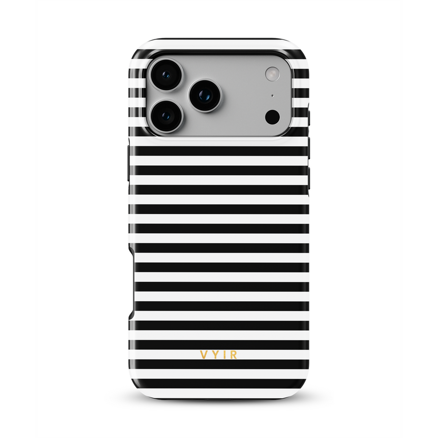 Horizontal Stripes, Pinstripe Black and White - Tough Θήκη iPhone με MagSafe