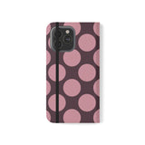 iPhone 13 Pro Max Θήκη πορτοφόλι από vegan δέρμα – σχέδιο Pink Plum Polka Dot