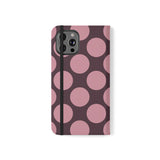 iPhone 12 Pro Max Θήκη πορτοφόλι από vegan δέρμα – σχέδιο Pink Plum Polka Dot