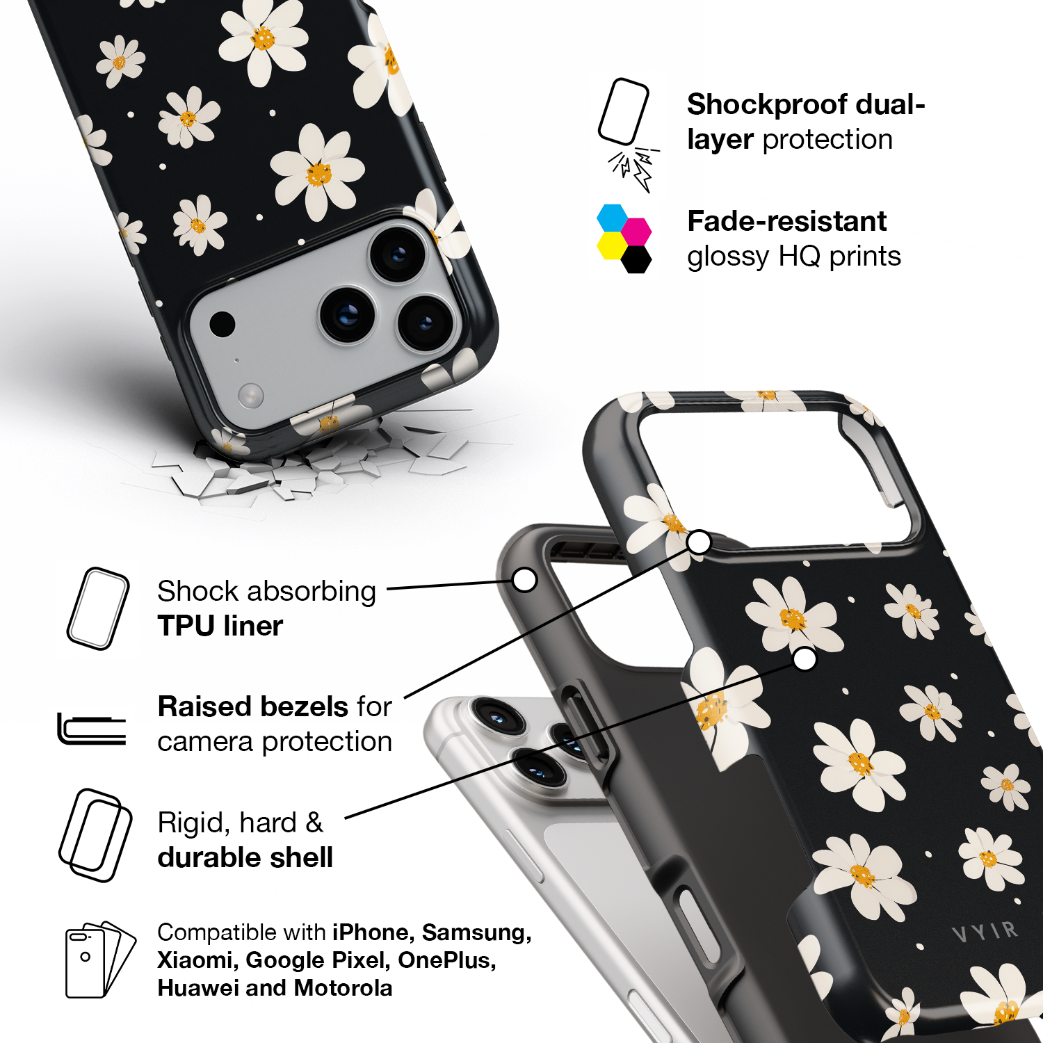 Daisy Dot Night - Shockproof Phone Case - VYIR