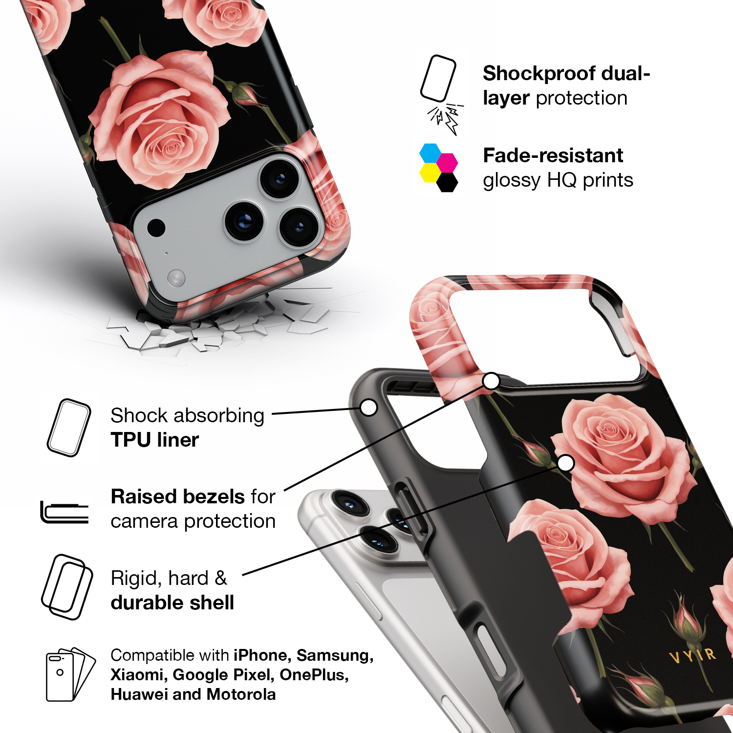 Soft Rose Elegance - Shockproof Phone Case - VYIR