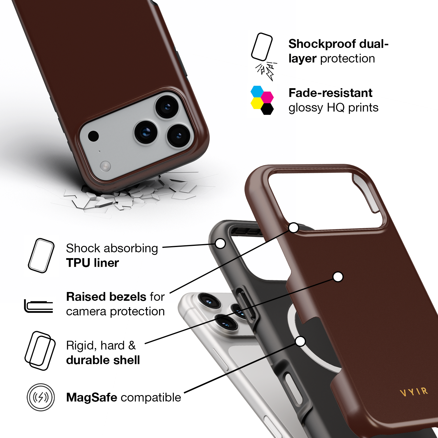 VYIR Signature Solid Colors, Chocolate Brown - Shockproof MagSafe iPhone Case - VYIR