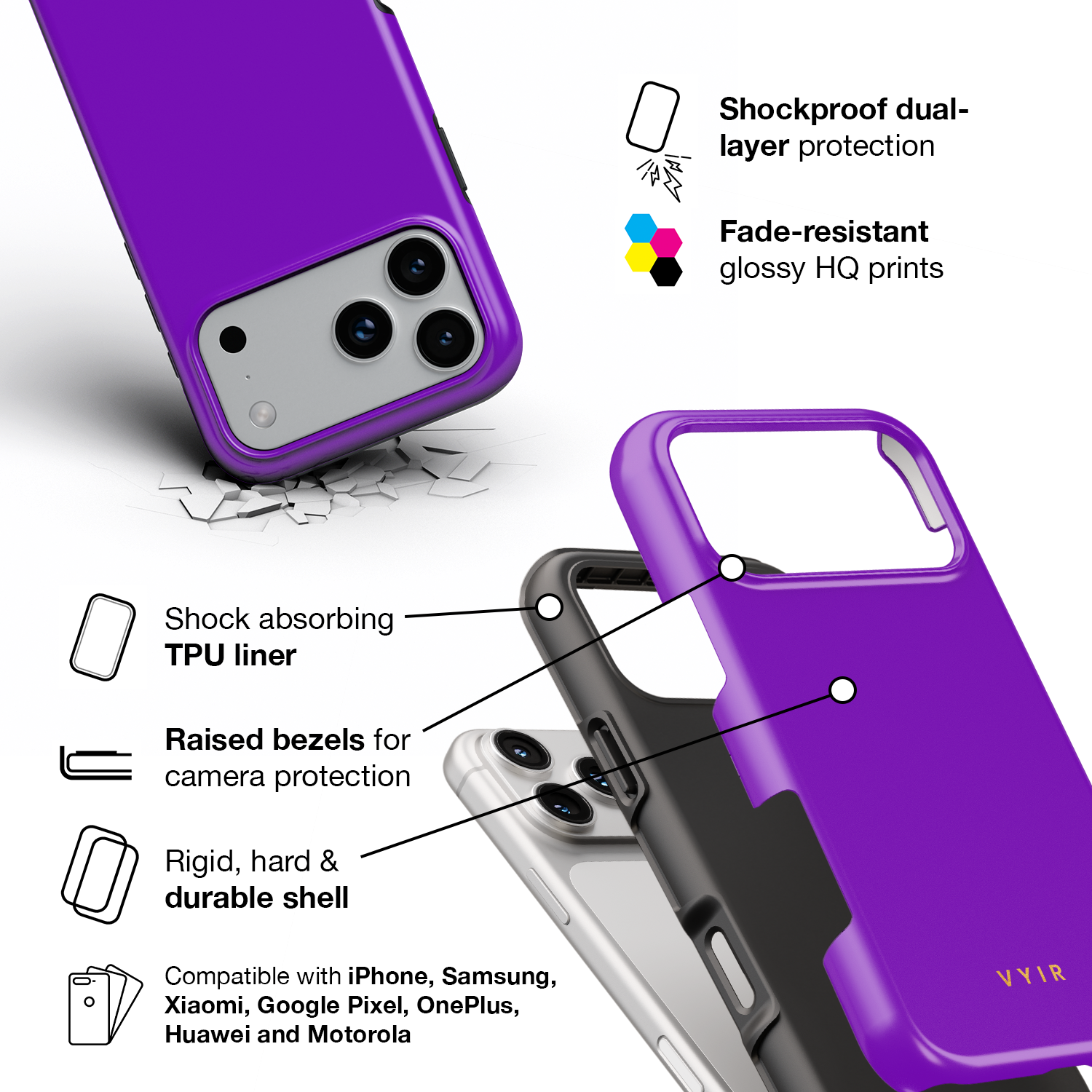VYIR Signature Solid Colors, Purple - Shockproof Phone Case - VYIR