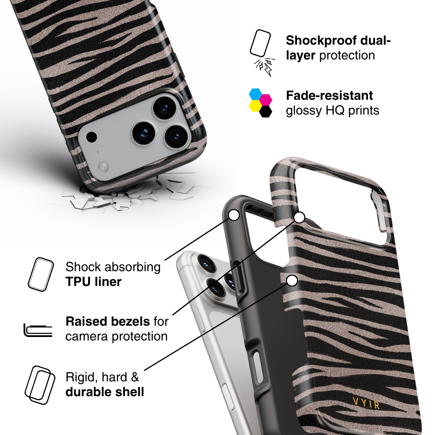 Zebra Gleam Mocha - Shockproof Phone Case - VYIR