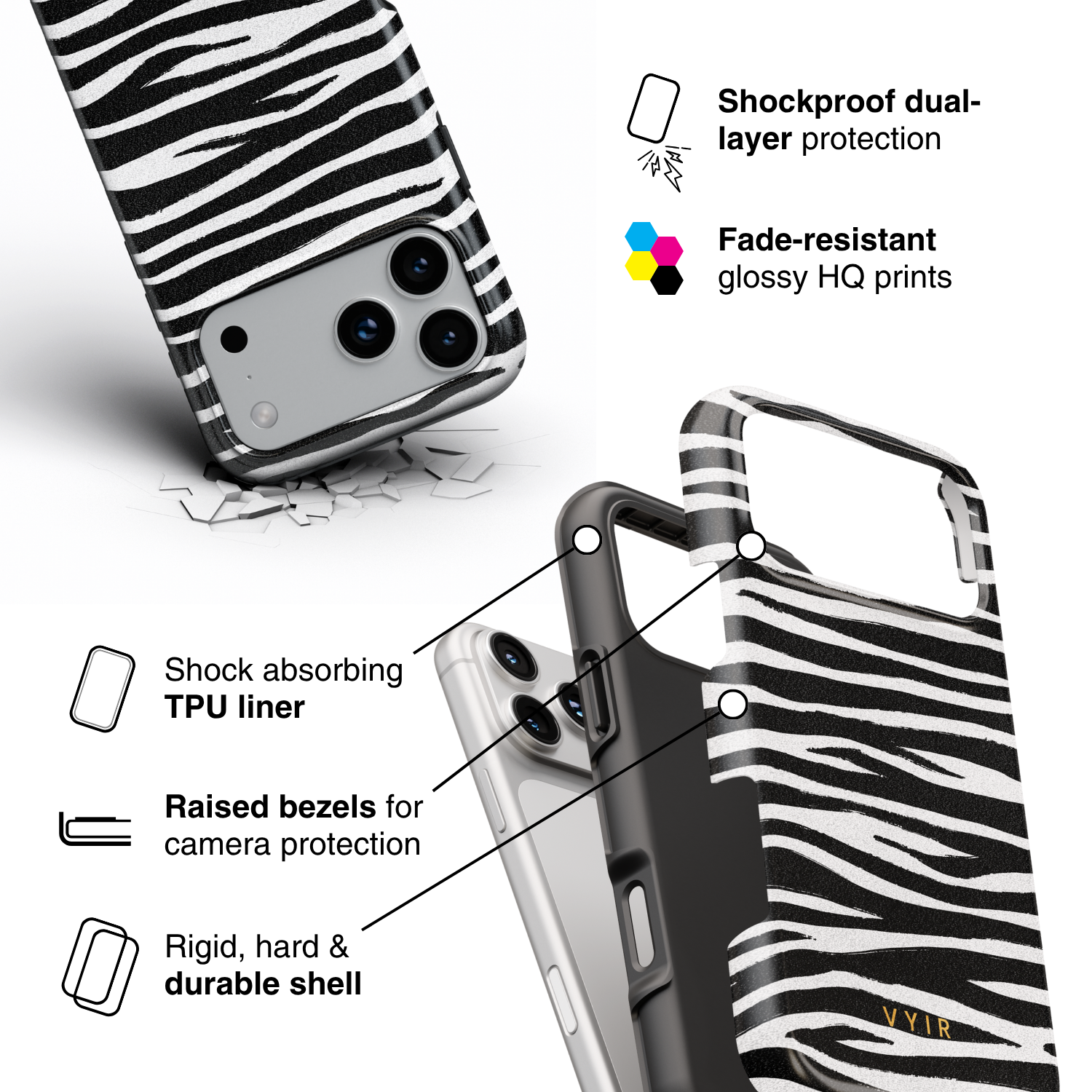 Zebra Gleam White - Shockproof Phone Case - VYIR
