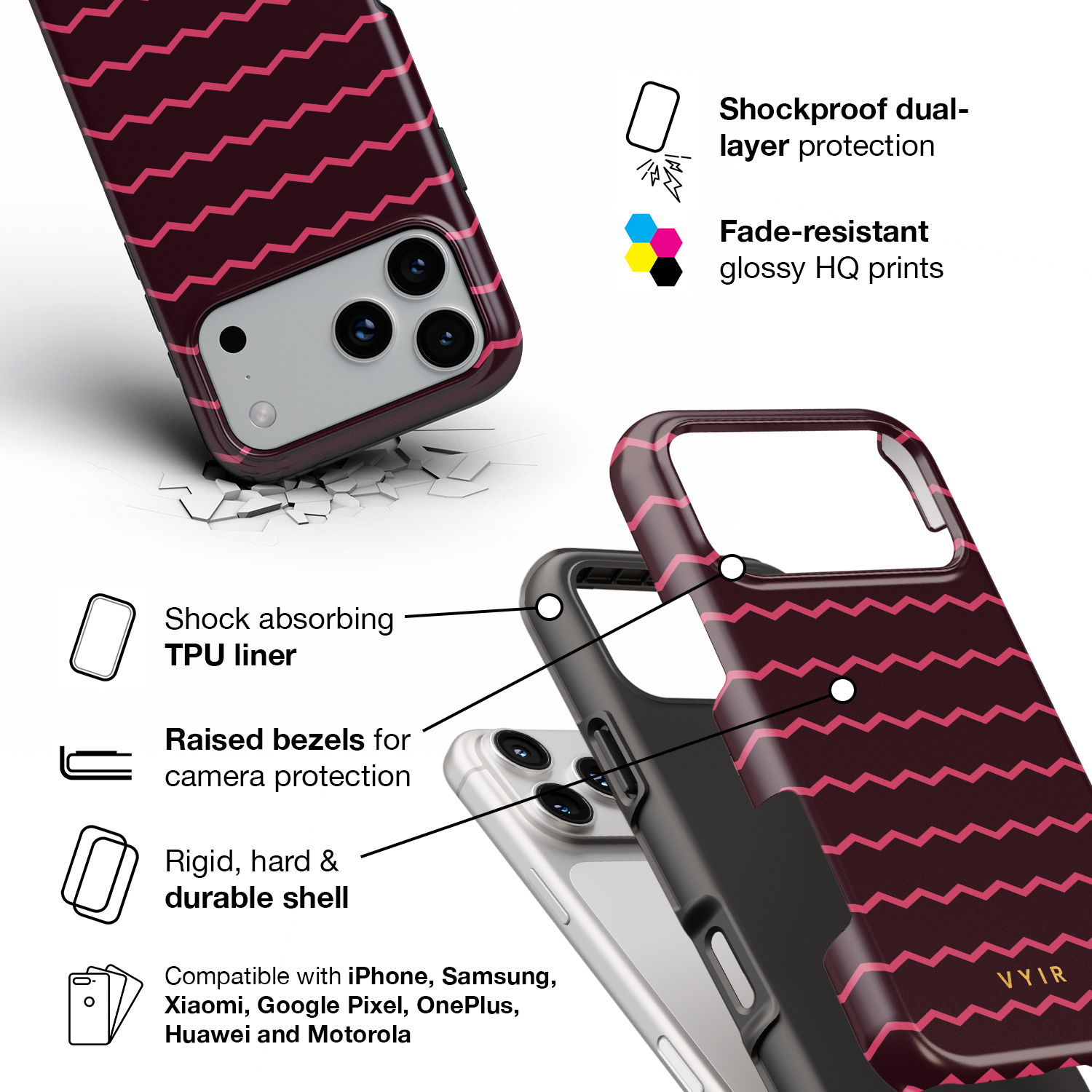 ZigZag, Raspberry - Shockproof Phone Case - VYIR