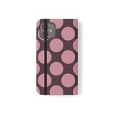 iPhone 12 Θήκη πορτοφόλι από vegan δέρμα – σχέδιο Pink Plum Polka Dot
