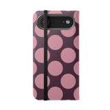 Θήκη πορτοφολιού από vegan δέρμα για iPhone 17 Air - σχέδιο Pink Plum Polka Dot